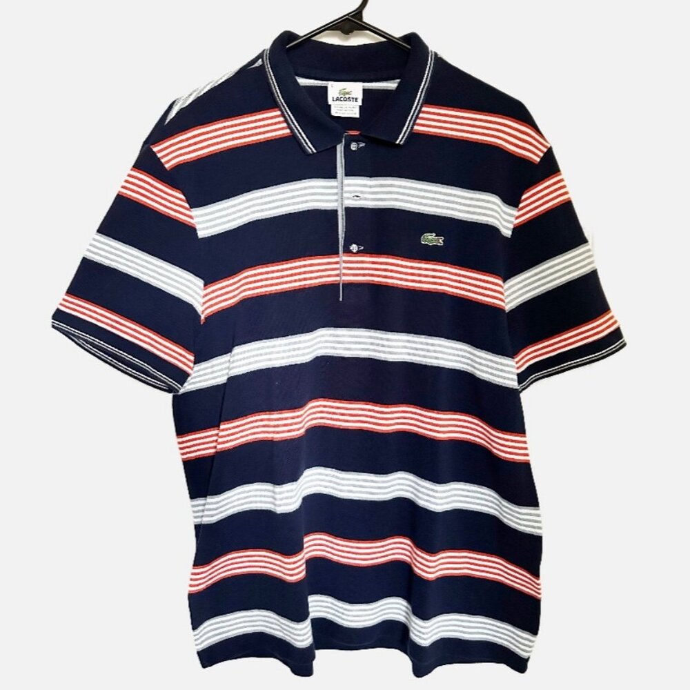 Lacoste Men's Multi-Striped Collared Button Polo 100% cotton Embroidered Logo XL